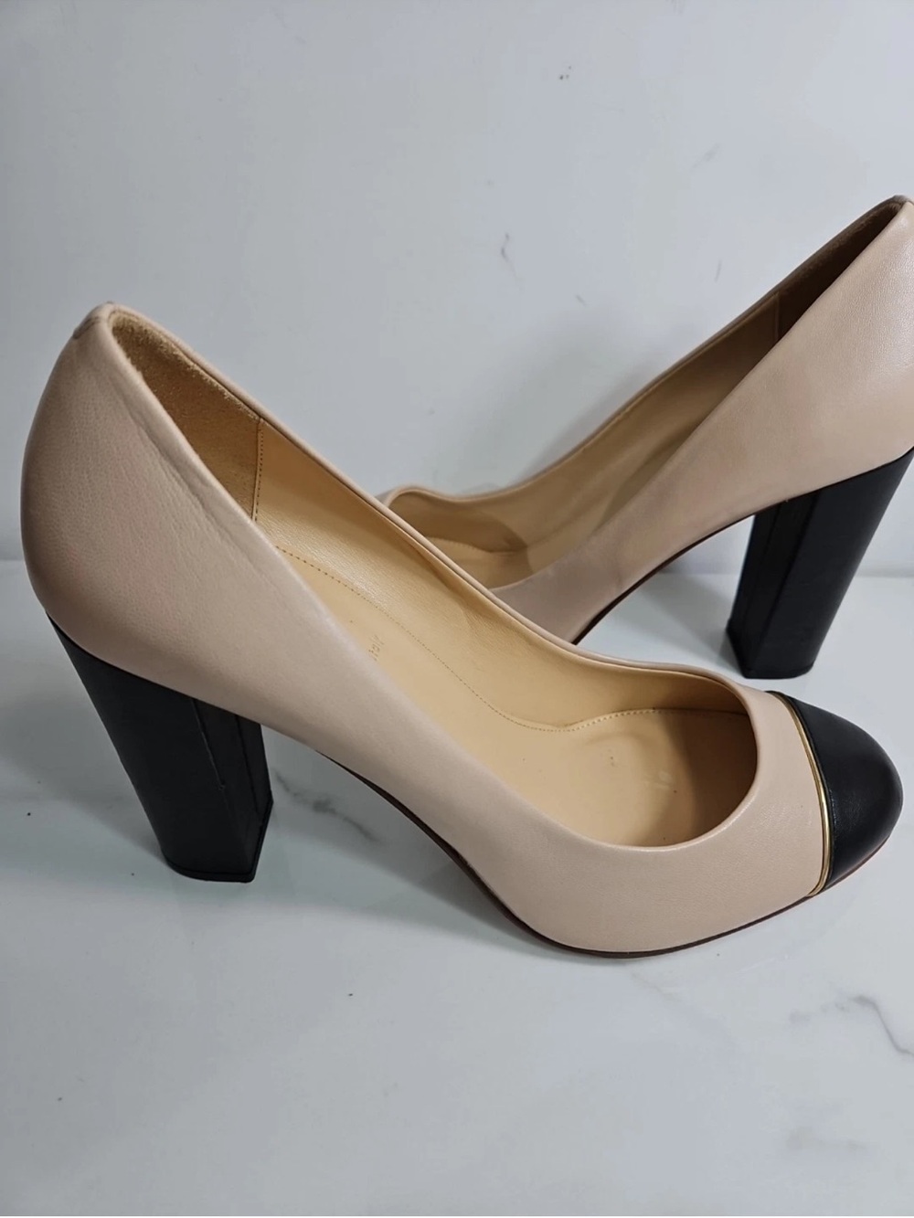J. Crew Two-Tone Block Heel Pumps in Beige and Black - Picture 7 of 10
